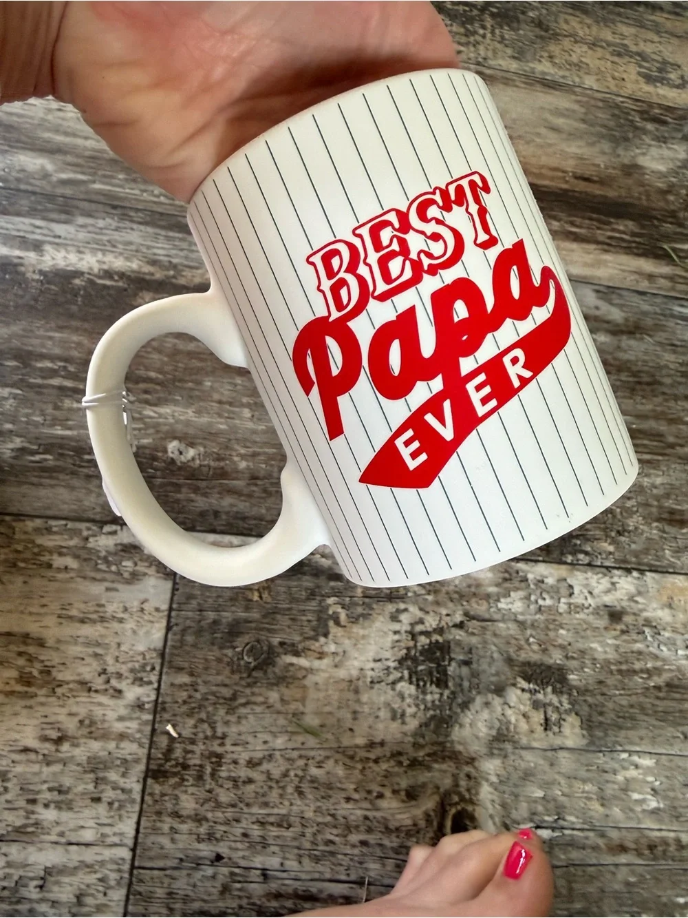 2 for $15 sale: NWT Eccolo best papa ever coffee mug red pinstripes